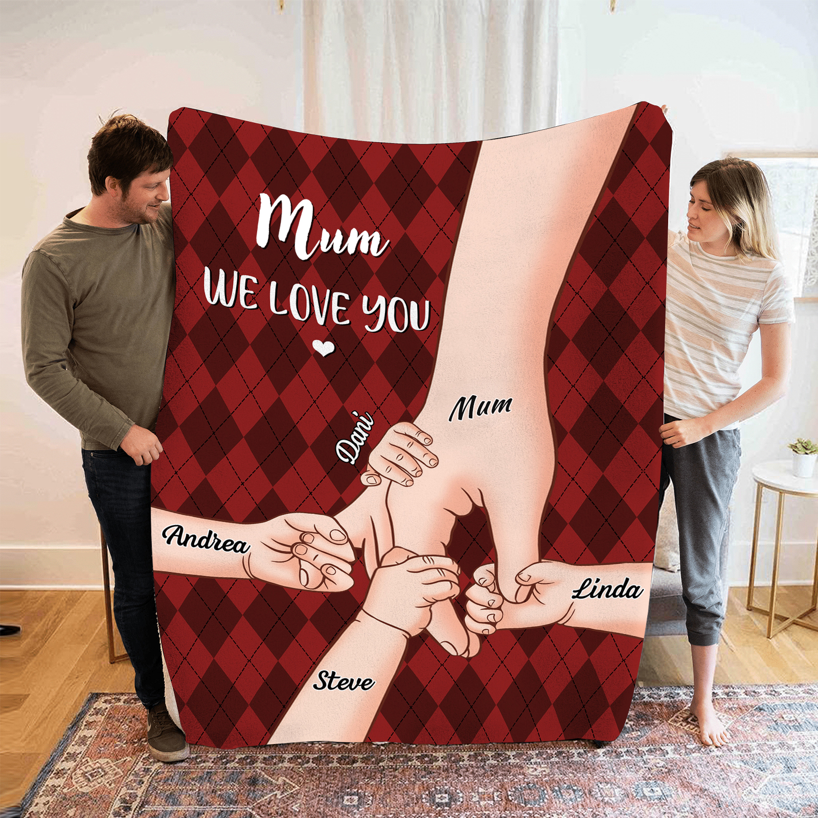 Personalised Flannel Blanket with Custom 5 Names Christmas Gift for Mum | Jessemade