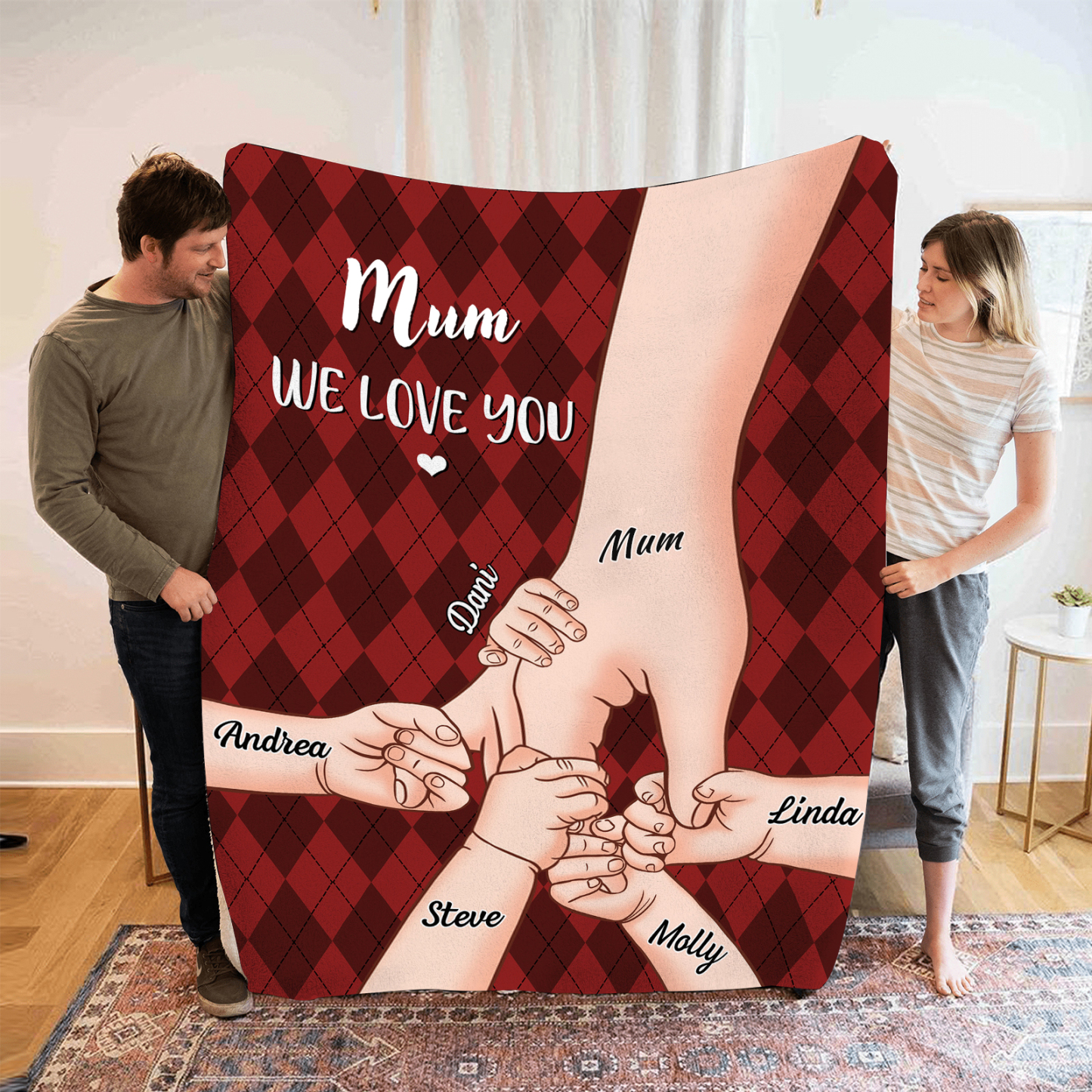 Personalised Flannel Blanket with Custom 6 Names Christmas Gift for Mu