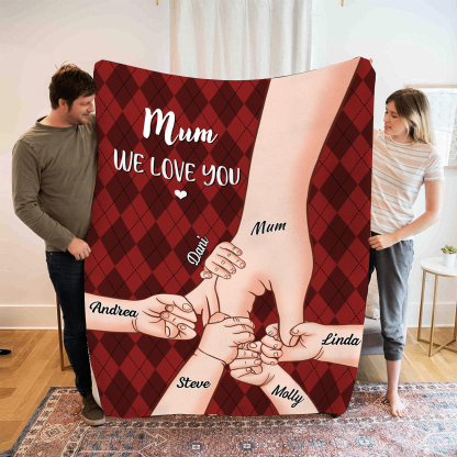 Personalised Flannel Blanket with Custom 6 Names Christmas Gift for Mu