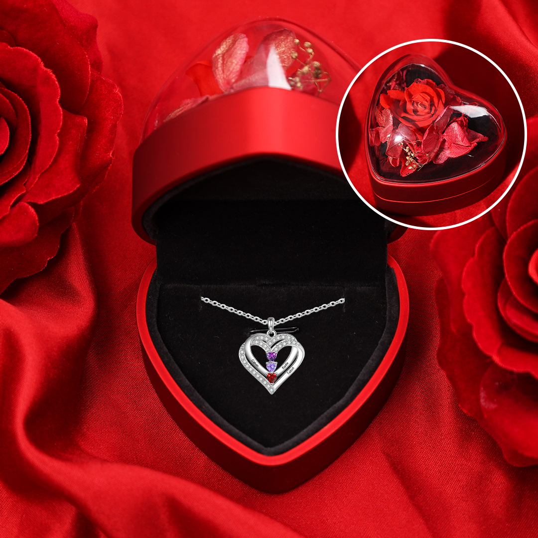 Personalised Heart Necklace Customized With 1-4 Names Birthstones Women's Necklace Gift for Her | Jessemade