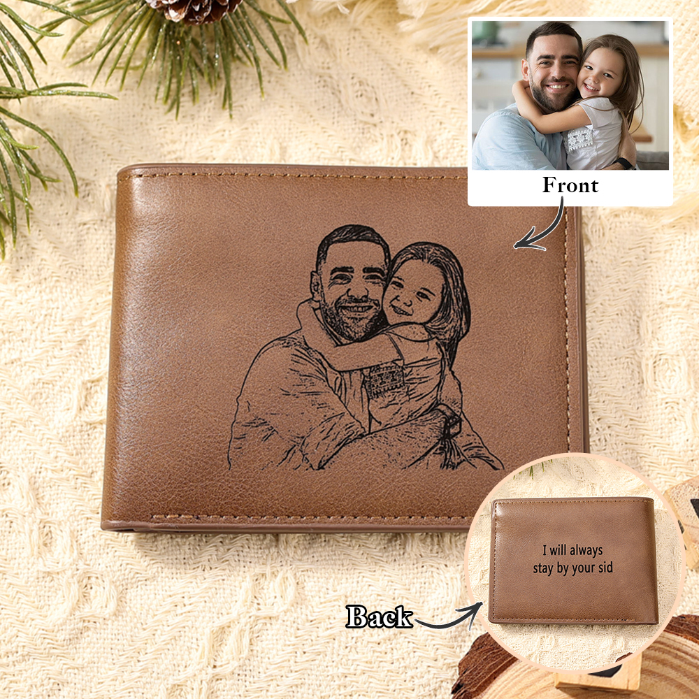 Personalised Leather Wallet Engraved Photo Short Wallet Gifts For Men