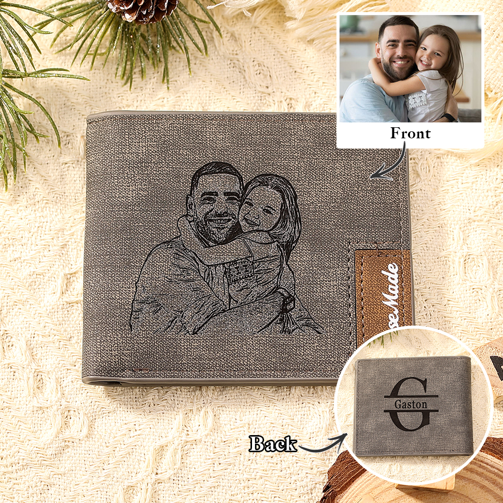 Personalised Leather Wallet Engraved Photo Short Wallet Custom Folding Wallet Gifts For Him
