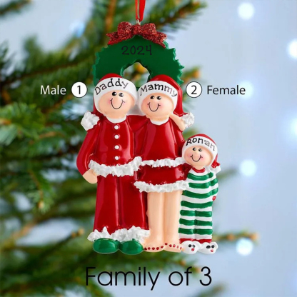 3 Names and Text-Family Pajamas Christmas Ornament Custom 3 Names Hanging Ornament Gifts For Family