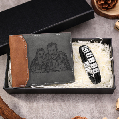 Personalised Gift Set - Custom Wallet & Bracelet with 1 Photo, 1 Lette