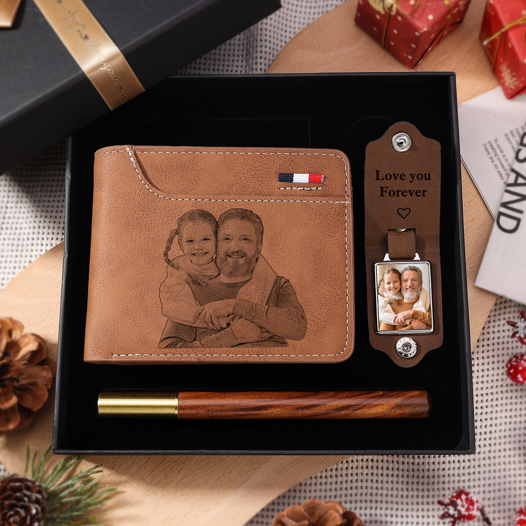 Personalised Wallet & Keyring Gift Set - Custom Photo Wallet & Leather Keyring Ideal Gift for Dad | Jessemade