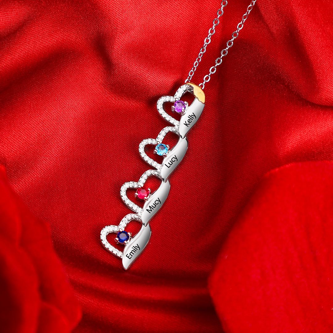 Personalised Heart Necklace, Customized 3 Names and 3 Birthstones Women's Pendant Necklace Gift for Nan | Jessemade