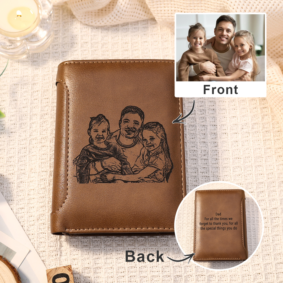 Personalised Men's Wallet Custom Photo & 2 Text Engraved Wallet Gift For Men | Jessemade