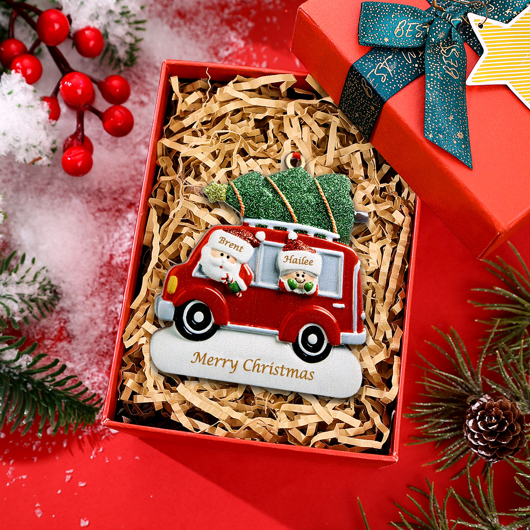 Personalised Christmas Ornament with Santa and Tree - Customize 2 Names and 1 Text Home Decorations | Jessmade