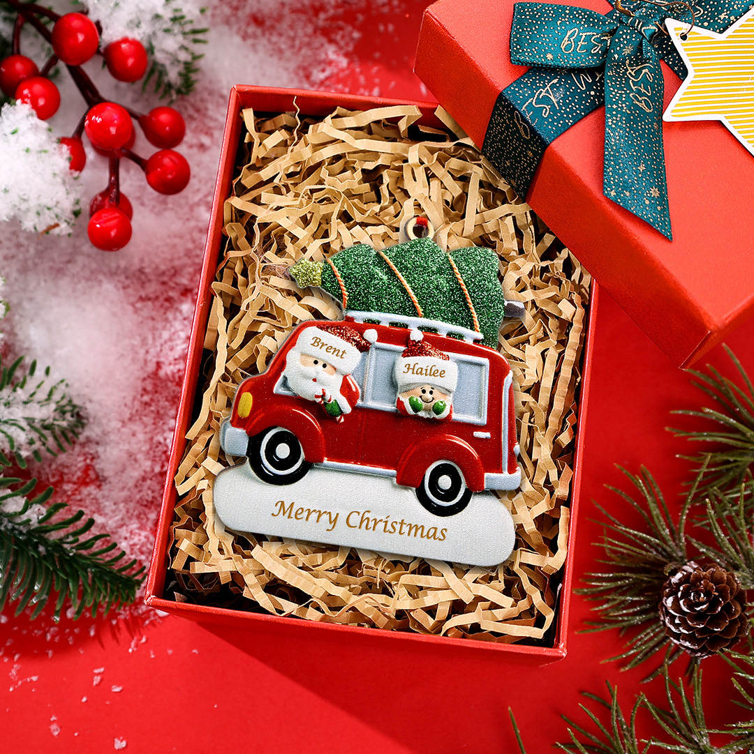 Personalised Christmas Ornament with Santa and Tree - Customize 2 Names and 1 Text Home Decorations | Jessmade