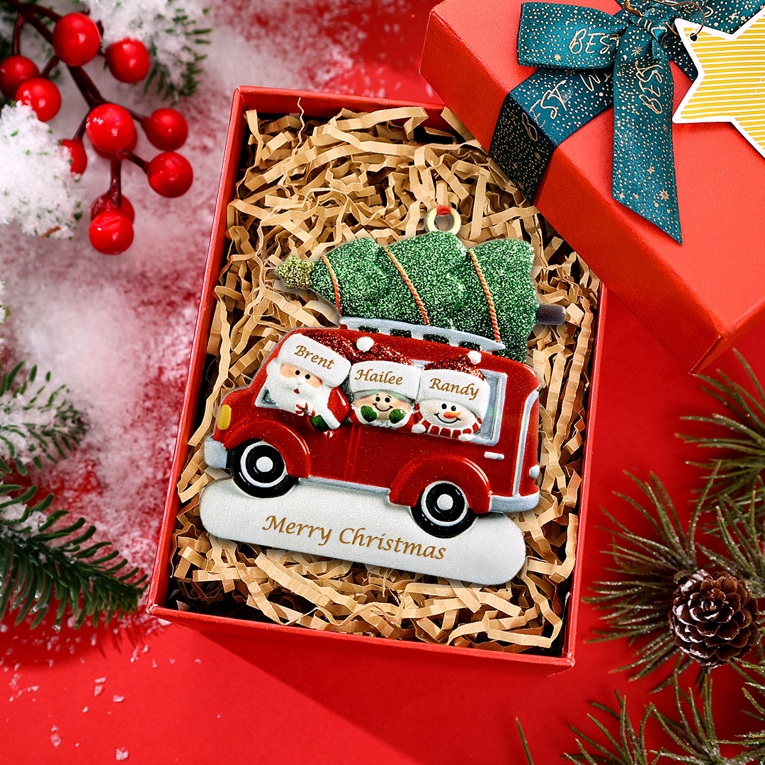 Personalised Christmas Ornament with Santa and Tree - Customize 3 Names and 1 Text Home Decorations | Jessmade