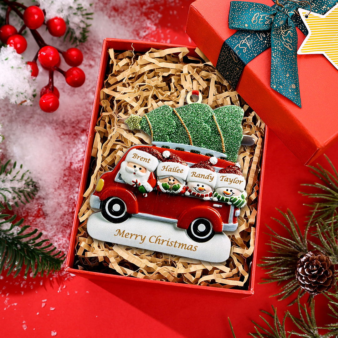 Personalised Christmas Ornament with Santa and Tree - Customize 4 Names and 1 Text Home Decorations | Jessmade