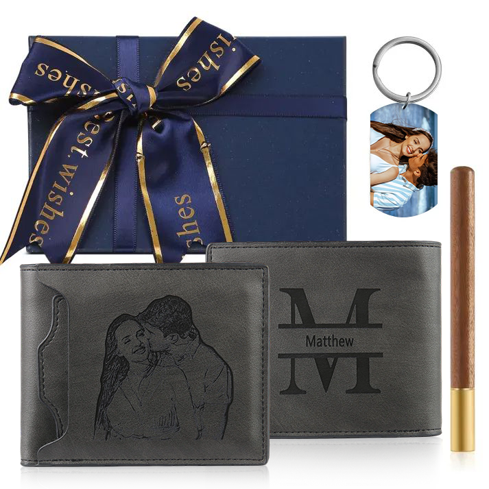 Personalised Wallet and Accessories Set with Custom Photo, Name & Keyc
