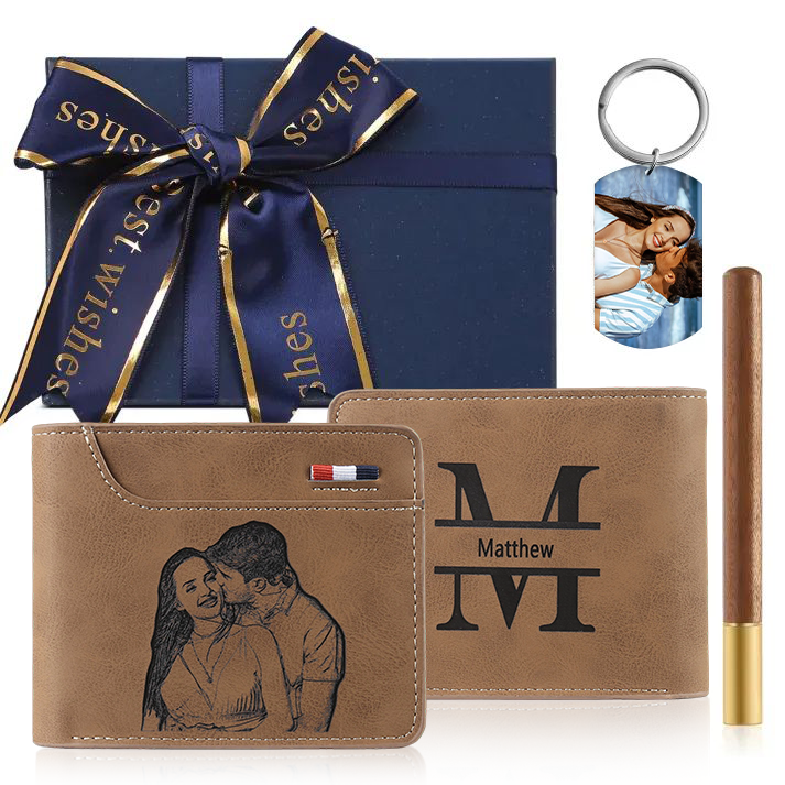 Personalised Men’s Wallet Gift Set with Custom Photo, Name, Letter & T