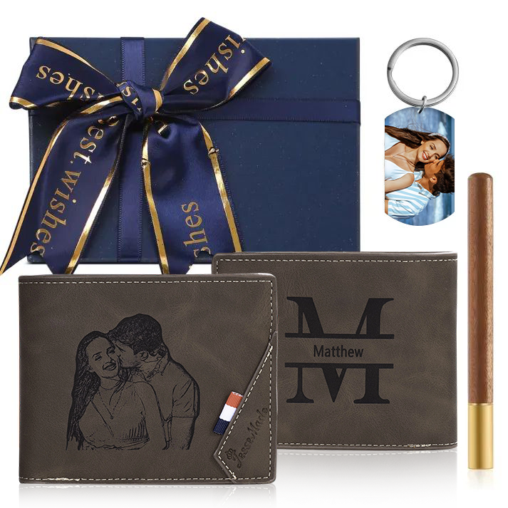 Personalised Men’s Wallet Gift Set with Custom Photo, Name, Letter & Text – Valentine’s Day Gift for Him | Jessemade