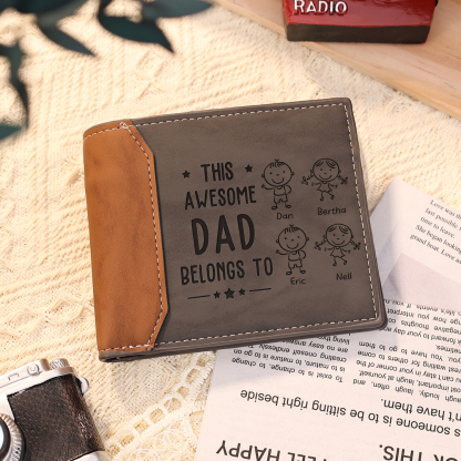 Jessemade UK 4 Names-Personalized Doll Customized Leather Men's Wallet Customized Name Folding Grey Wallet for Dad 27.99 m1-c4-n4