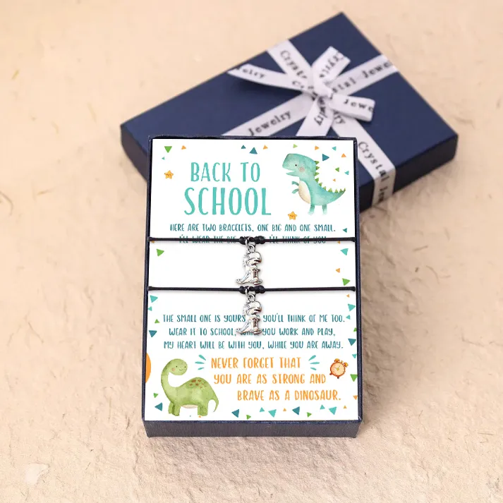 2 Pcs Dinosaur Bracelet Set with Gift Card Adjustable Bracelet Back to School Gift for Kids