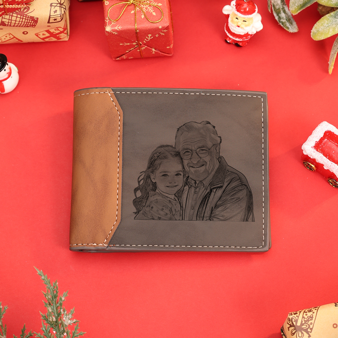 Personalised Name Leather Wallet Engraved Letter And Photo Gift For Dad