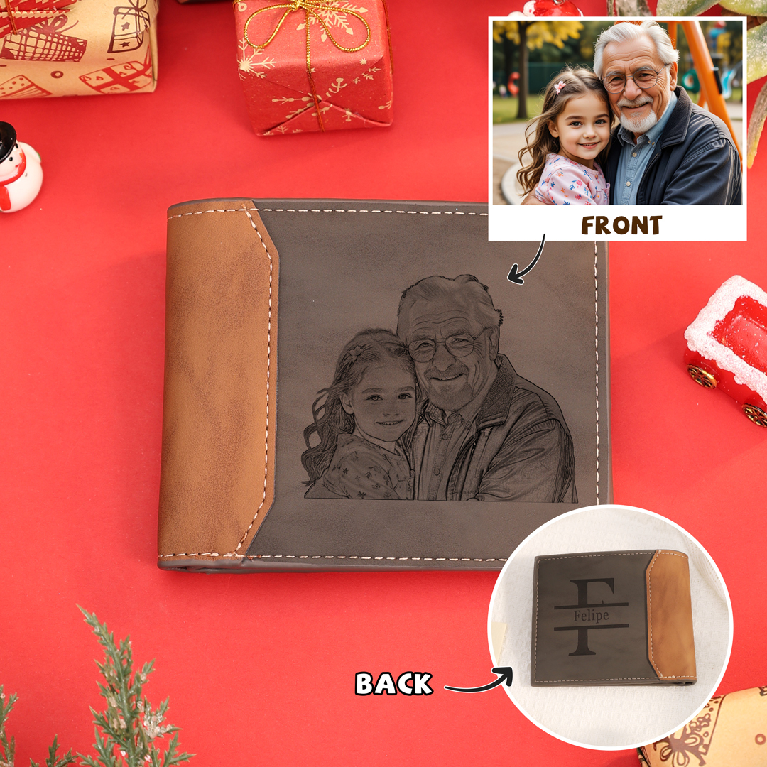 Personalised Name Leather Wallet Engraved Letter And Photo Gift For Dad