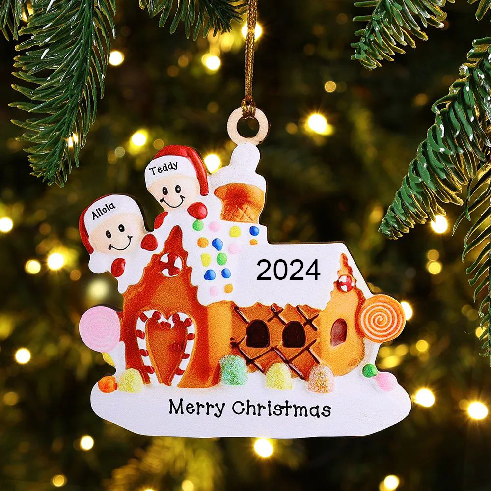 2 Names-Cookie House Christmas Ornament Custom 2 Names Hanging Ornament Gifts For Family