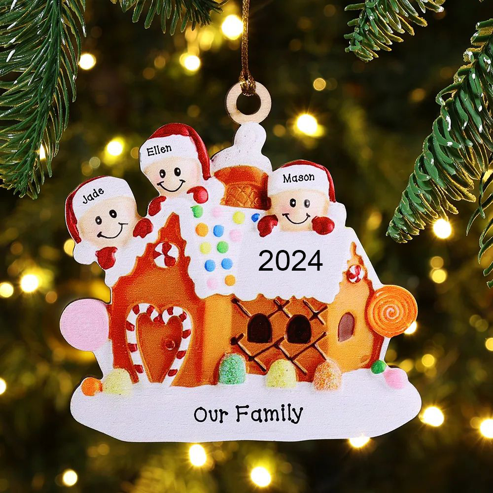 2 Names-Cookie House Christmas Ornament Custom 2 Names Hanging Ornament Gifts For Family