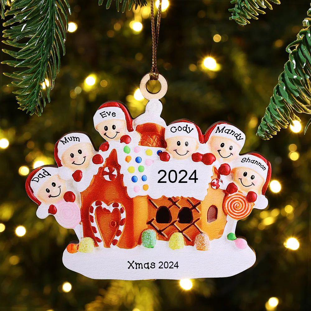 6 Names-Cookie House Christmas Ornament Custom 6 Names Hanging Ornament Gifts For Family