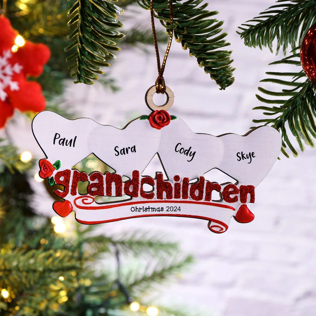 6 Names-Personalised Family Wooden Christmas Ornament-Custom 6 Names Hanging Ornament Gifts For Family-Grandchildren