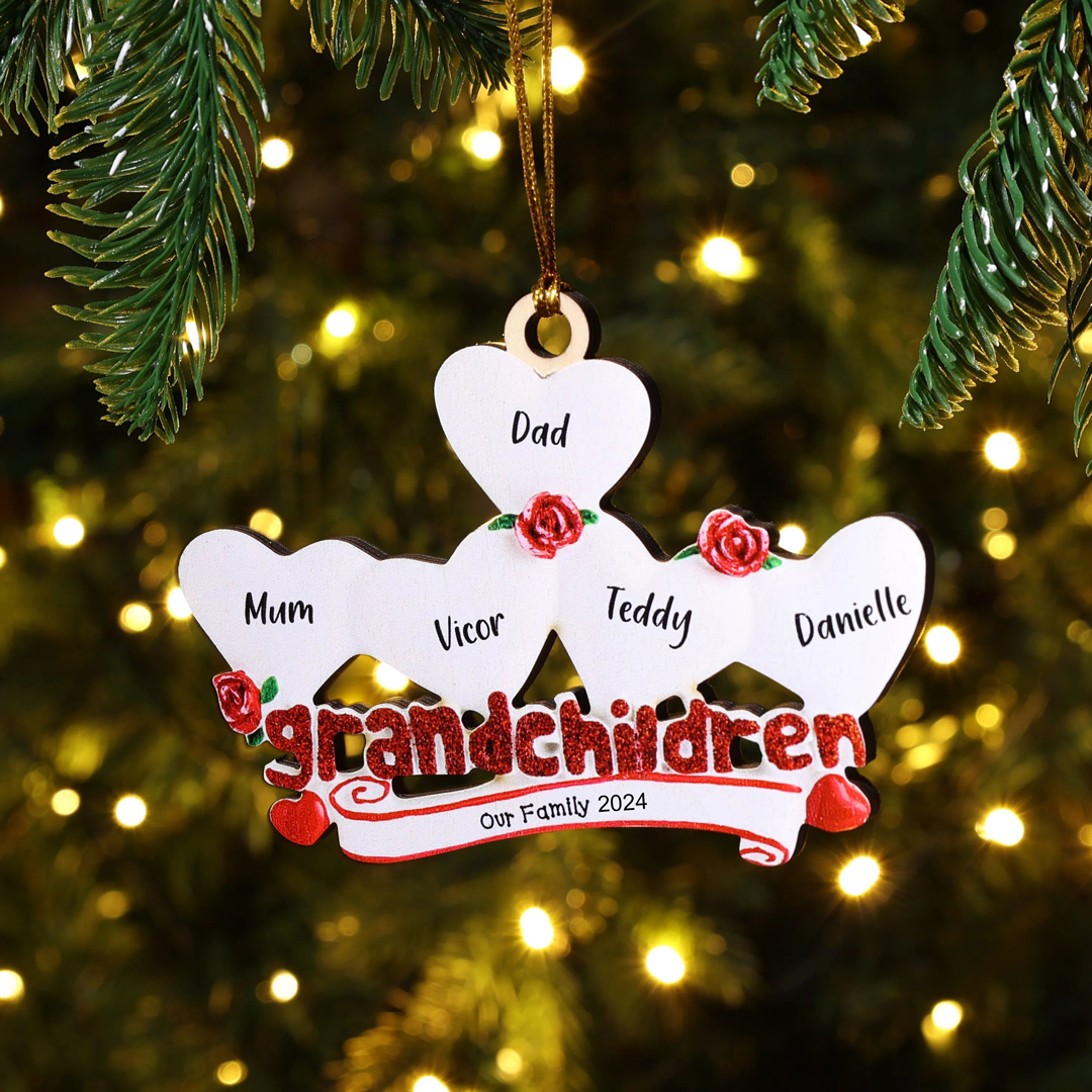5 Names-Personalised Family Wooden Christmas Ornament-Custom 5 Names Hanging Ornament Gifts For Family-Grandchildren