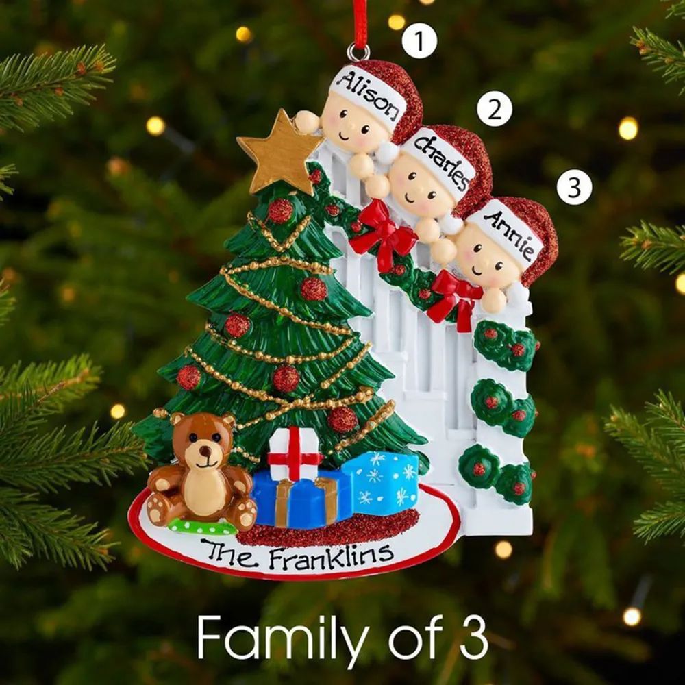 Customized Family Christmas Tree Resin Ornament With 3 Names Hanging Ornament