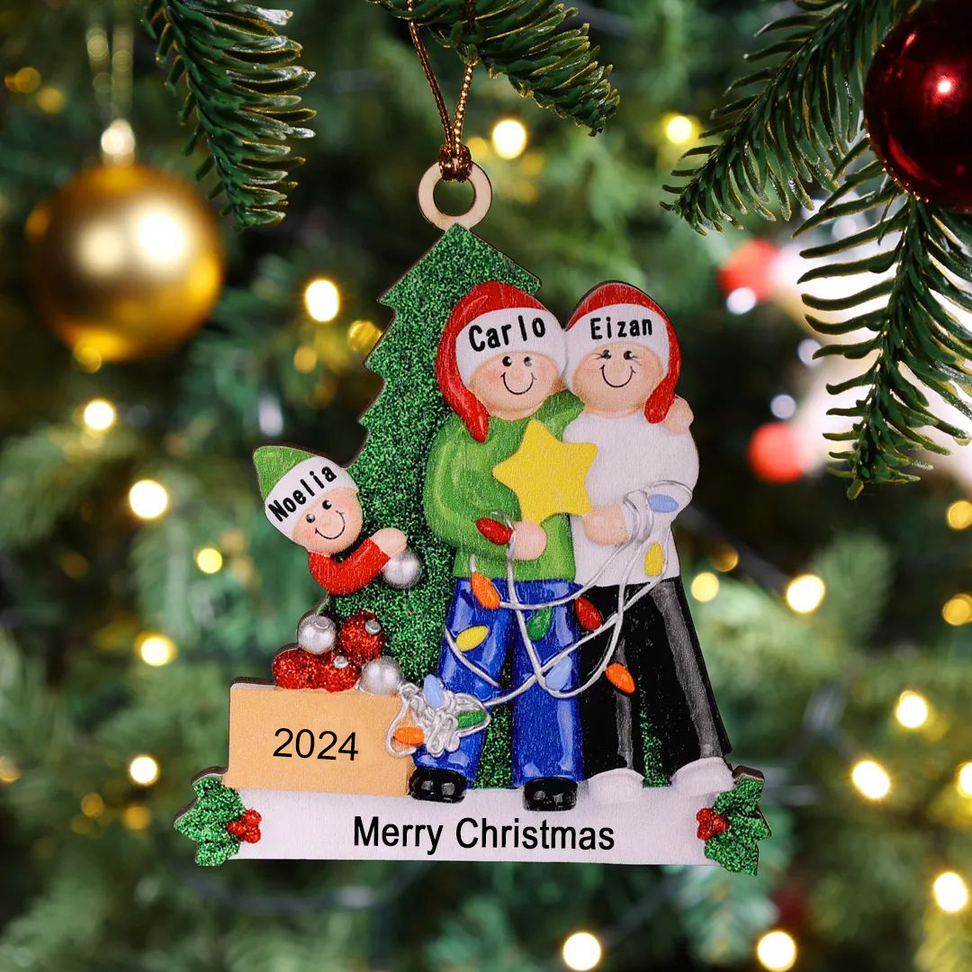 3 Names-Family Christmas Wooden Ornament Custom 3 Names Hanging Ornament Gifts For Family