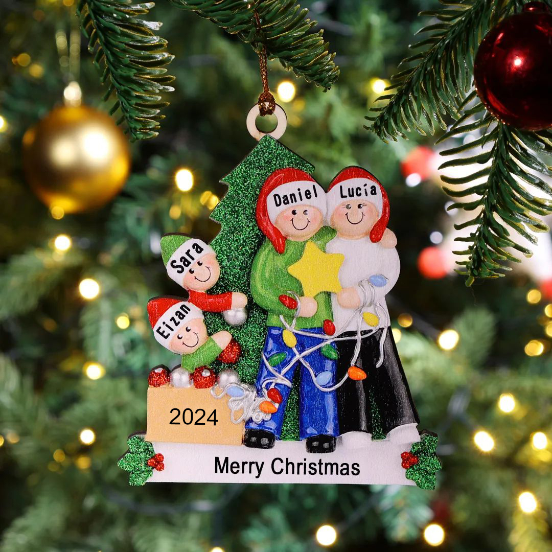 3 Names-Family Christmas Wooden Ornament Custom 3 Names Hanging Ornament Gifts For Family