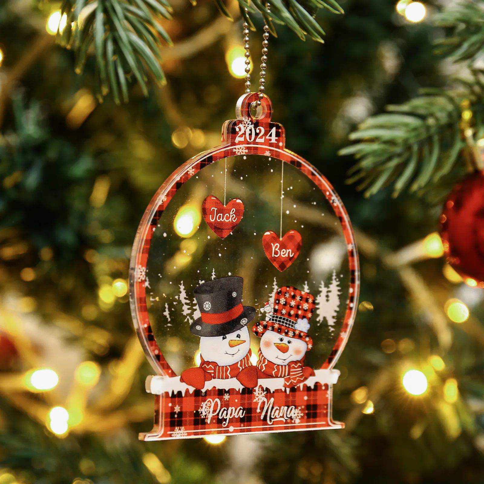 2 Names-Personalised Family Acrylic Christmas Xmas Tree Decoration Ornament-Custom 2 Names And Text Hanging Ornament Gifts For Family