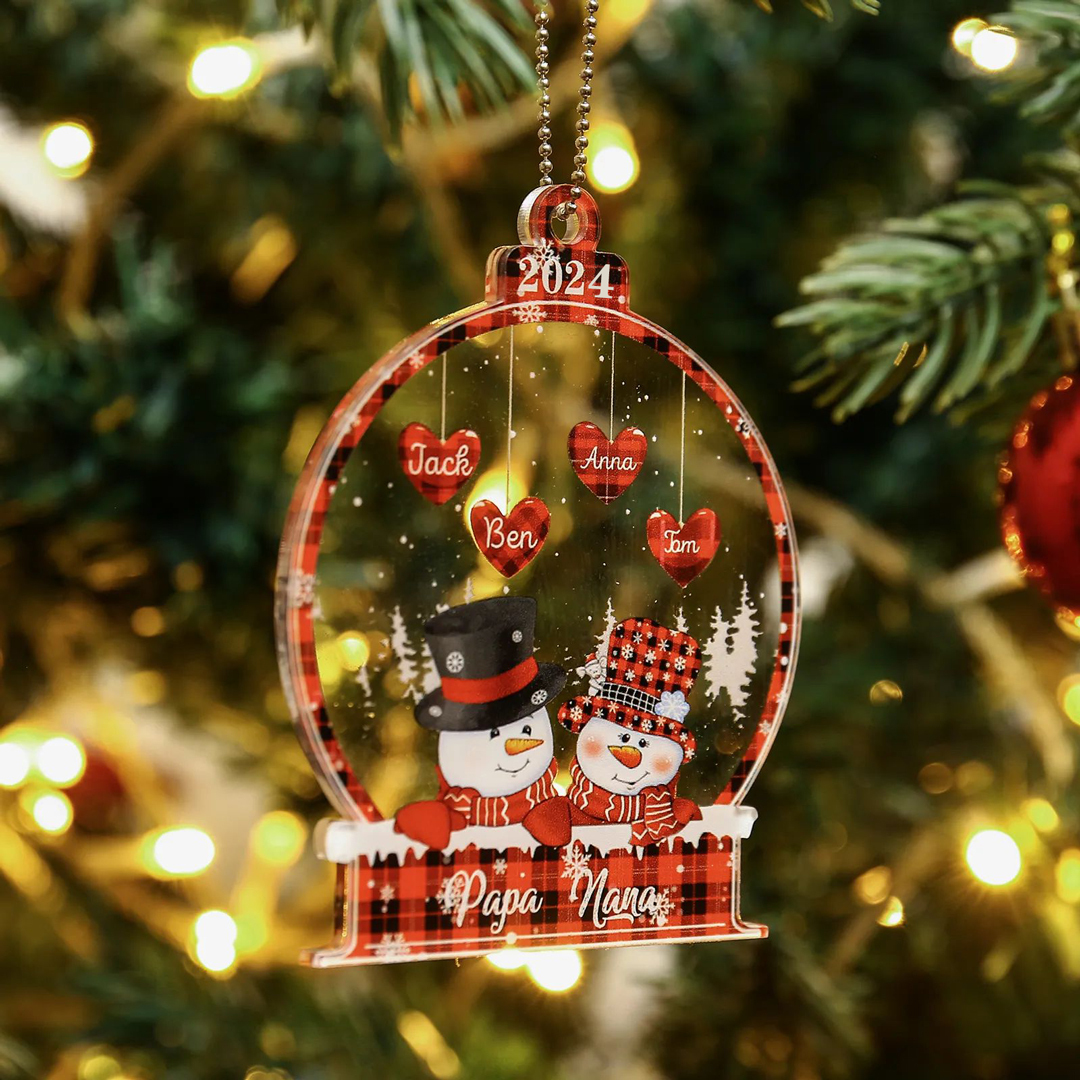 4 Names-Personalised Family Acrylic Christmas Xmas Tree Decoration Ornament-Custom 4 Names And Text Hanging Ornament Gifts For Family