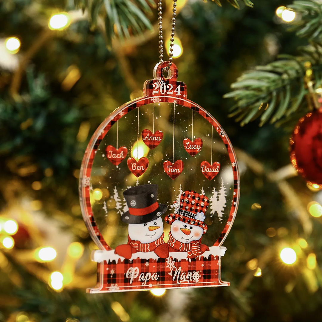 6 Names-Personalised Family Acrylic Christmas Xmas Tree Decoration Ornament-Custom 6 Names And Text Hanging Ornament Gifts For Family