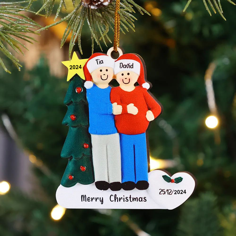 2 Names-Personalised Family Wooden Christmas Xmas Tree Decoration Ornament-Custom 2 Names And Dates Hanging Ornament Gifts For Family