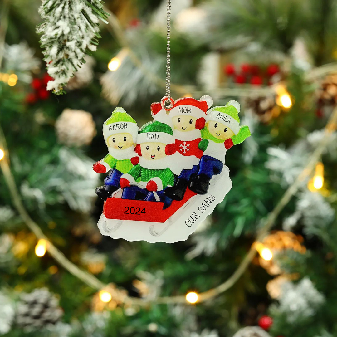 4 Names-Personalised Family Acrylic Christmas Xmas Tree Decoration Ornament-Custom 4 Names And Text Hanging Ornament Gifts For Family