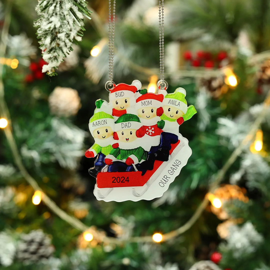 4 Names-Personalised Family Acrylic Christmas Xmas Tree Decoration Ornament-Custom 4 Names And Text Hanging Ornament Gifts For Family