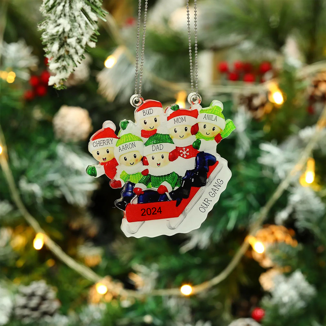 4 Names-Personalised Family Acrylic Christmas Xmas Tree Decoration Ornament-Custom 4 Names And Text Hanging Ornament Gifts For Family