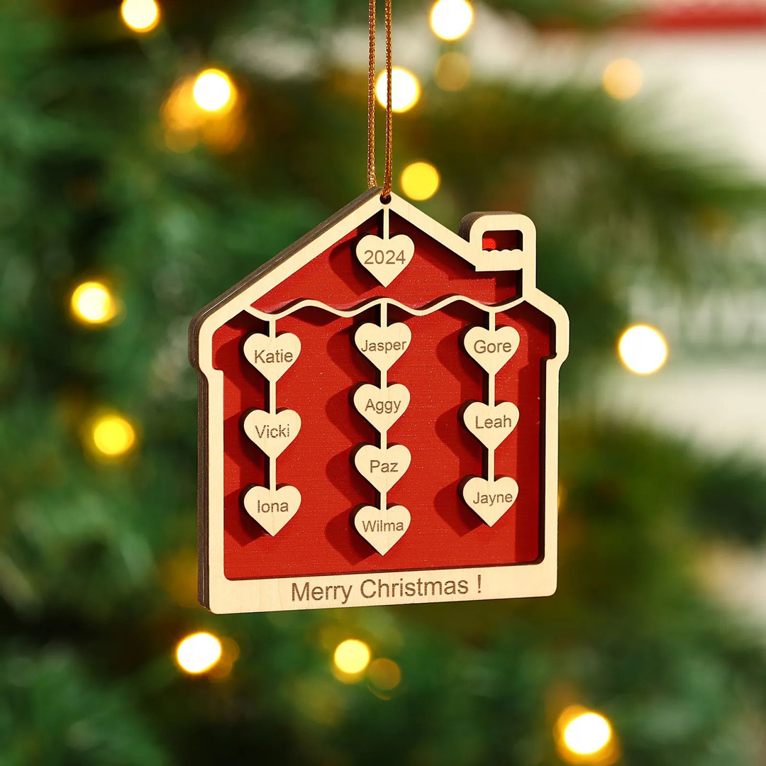 10 Names-Personalised Family Wooden Christmas Xmas Tree Decoration Ornament-Custom 10 Names And Year Hanging Ornament Gifts For Family