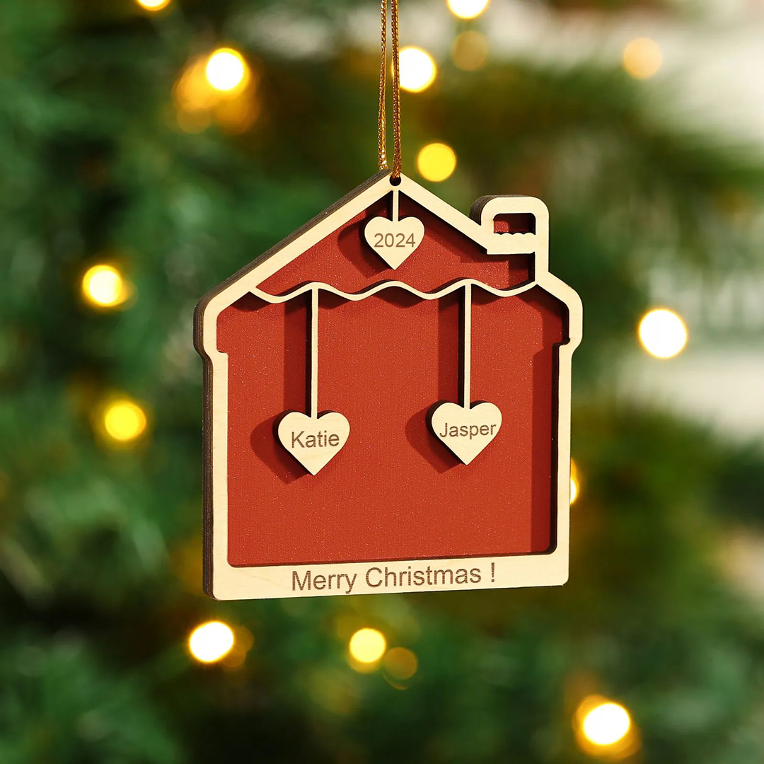 2 Names-Personalised Family Wooden Christmas Xmas Tree Decoration Ornament-Custom 2 Names And Year Hanging Ornament Gifts For Family