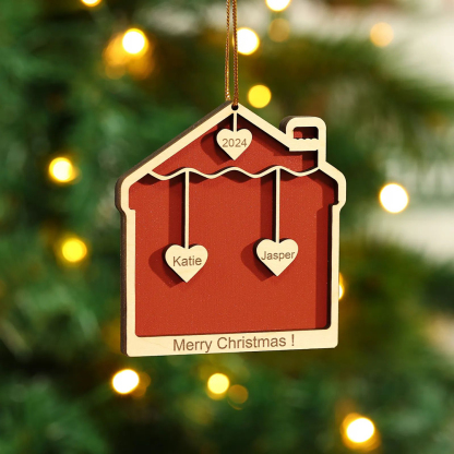 2 Names-Personalised Family Wooden Christmas Xmas Tree Decoration Ornament-Custom 2 Names And Year Hanging Ornament Gifts For Family