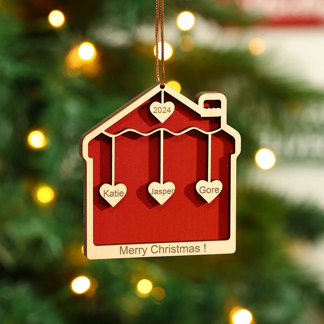 3 Names-Personalised Family Wooden Christmas Xmas Tree Decoration Ornament-Custom 3 Names And Year Hanging Ornament Gifts For Family