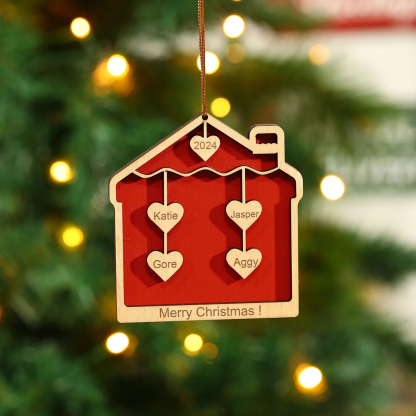 4 Names-Personalised Family Wooden Christmas Xmas Tree Decoration Ornament-Custom 4 Names And Year Hanging Ornament Gifts For Family