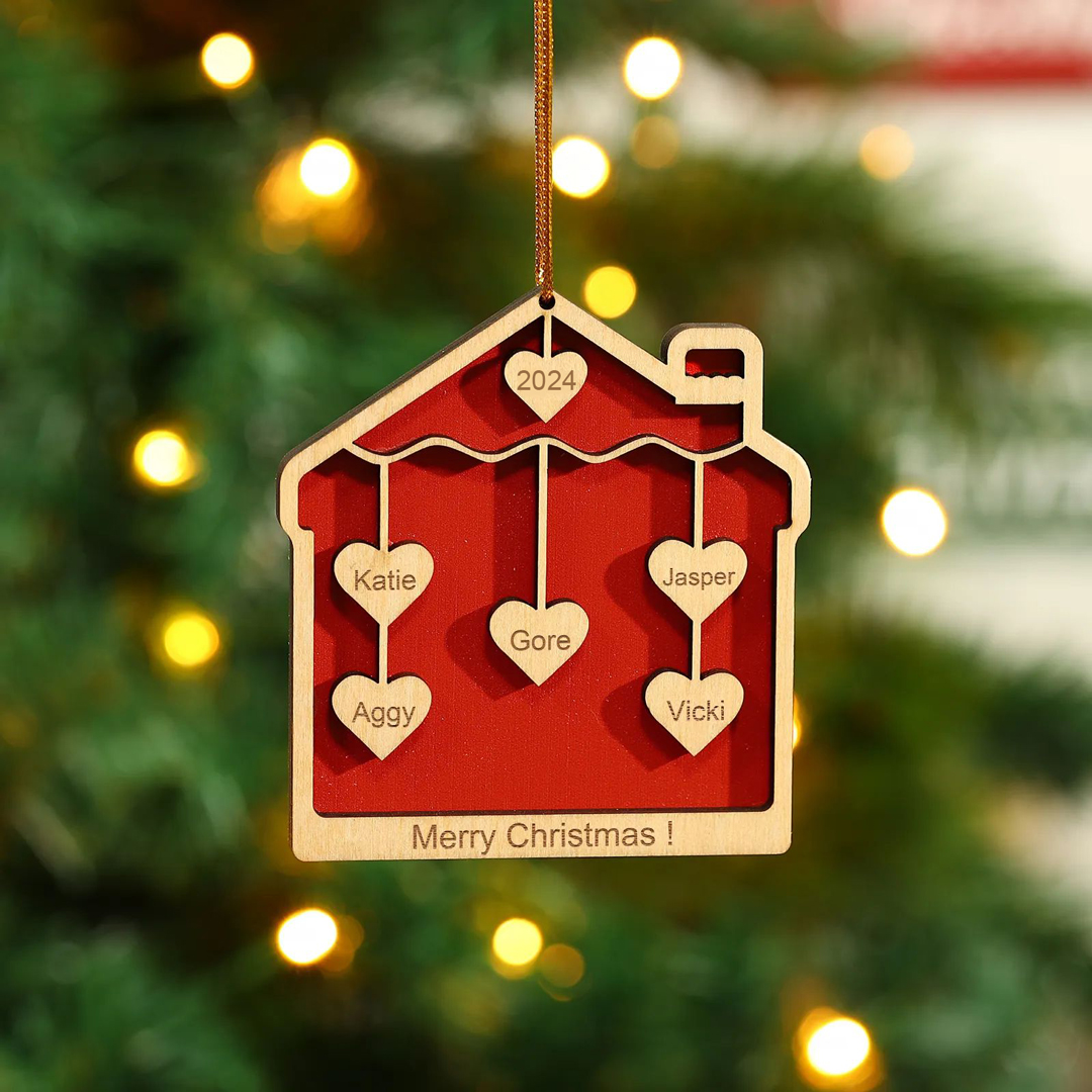 5 Names-Personalised Family Wooden Christmas Xmas Tree Decoration Ornament-Custom 5 Names And Year Hanging Ornament Gifts For Family