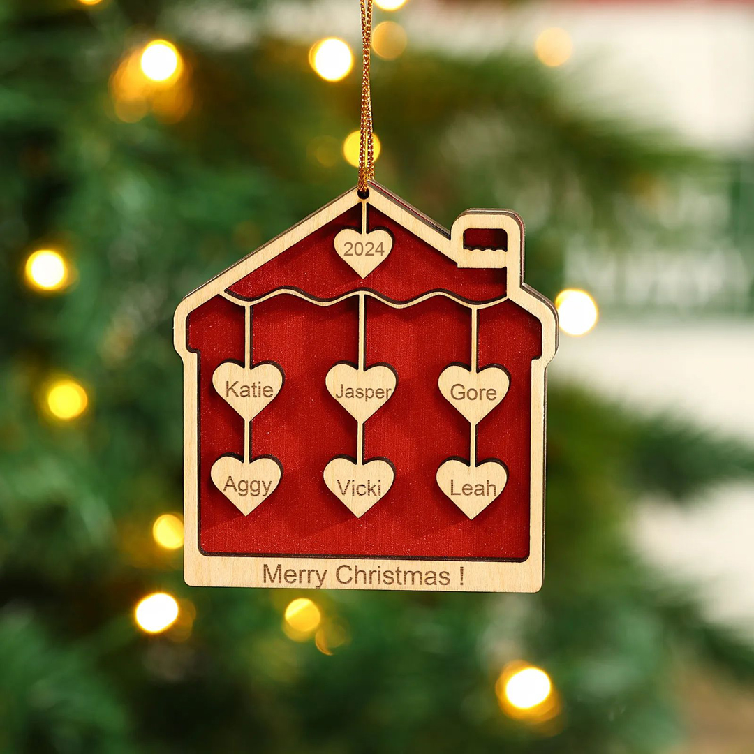 6 Names-Personalised Family Wooden Christmas Xmas Tree Decoration Ornament-Custom 6 Names And Year Hanging Ornament Gifts For Family