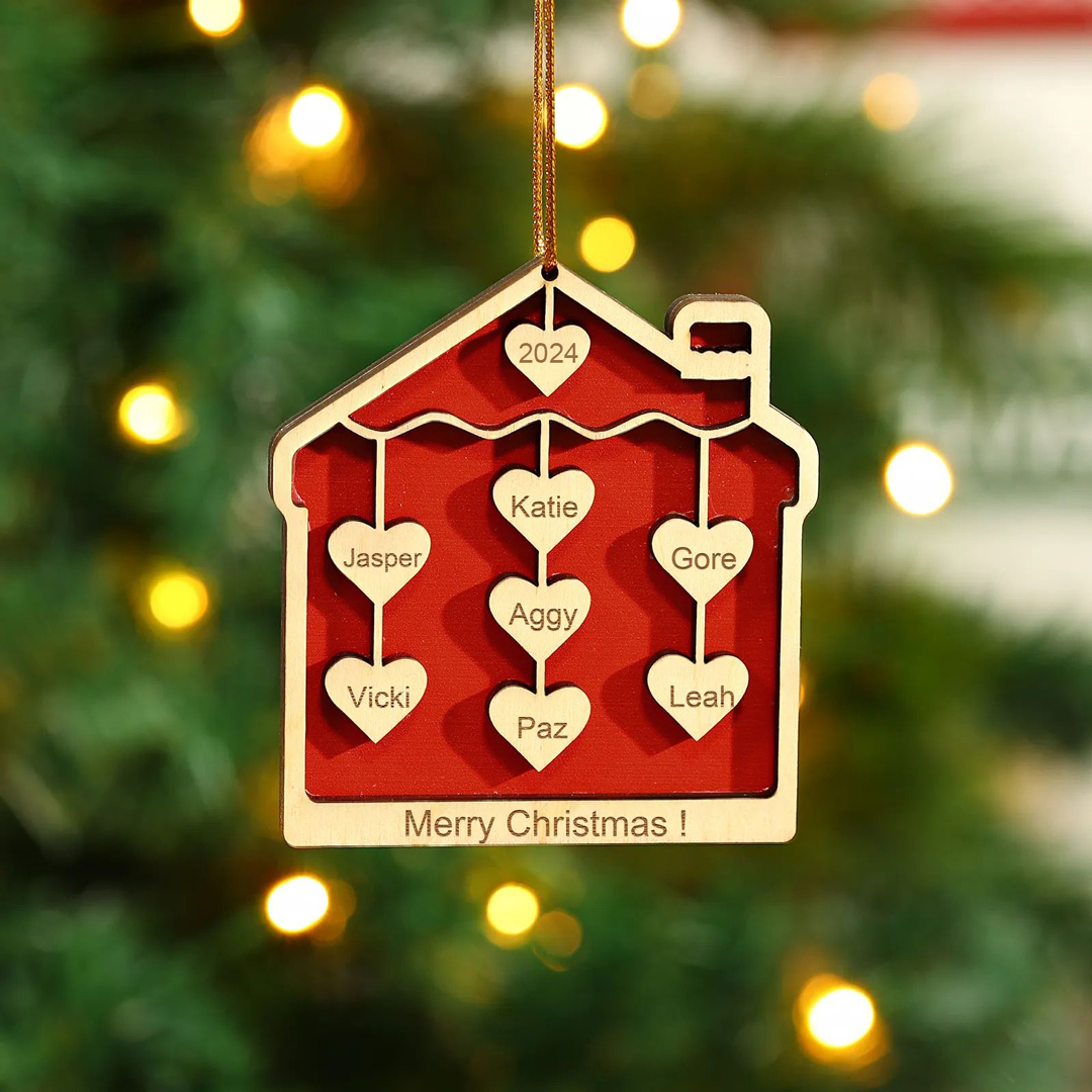 7 Names-Personalised Family Wooden Christmas Xmas Tree Decoration Ornament-Custom 7 Names And Year Hanging Ornament Gifts For Family