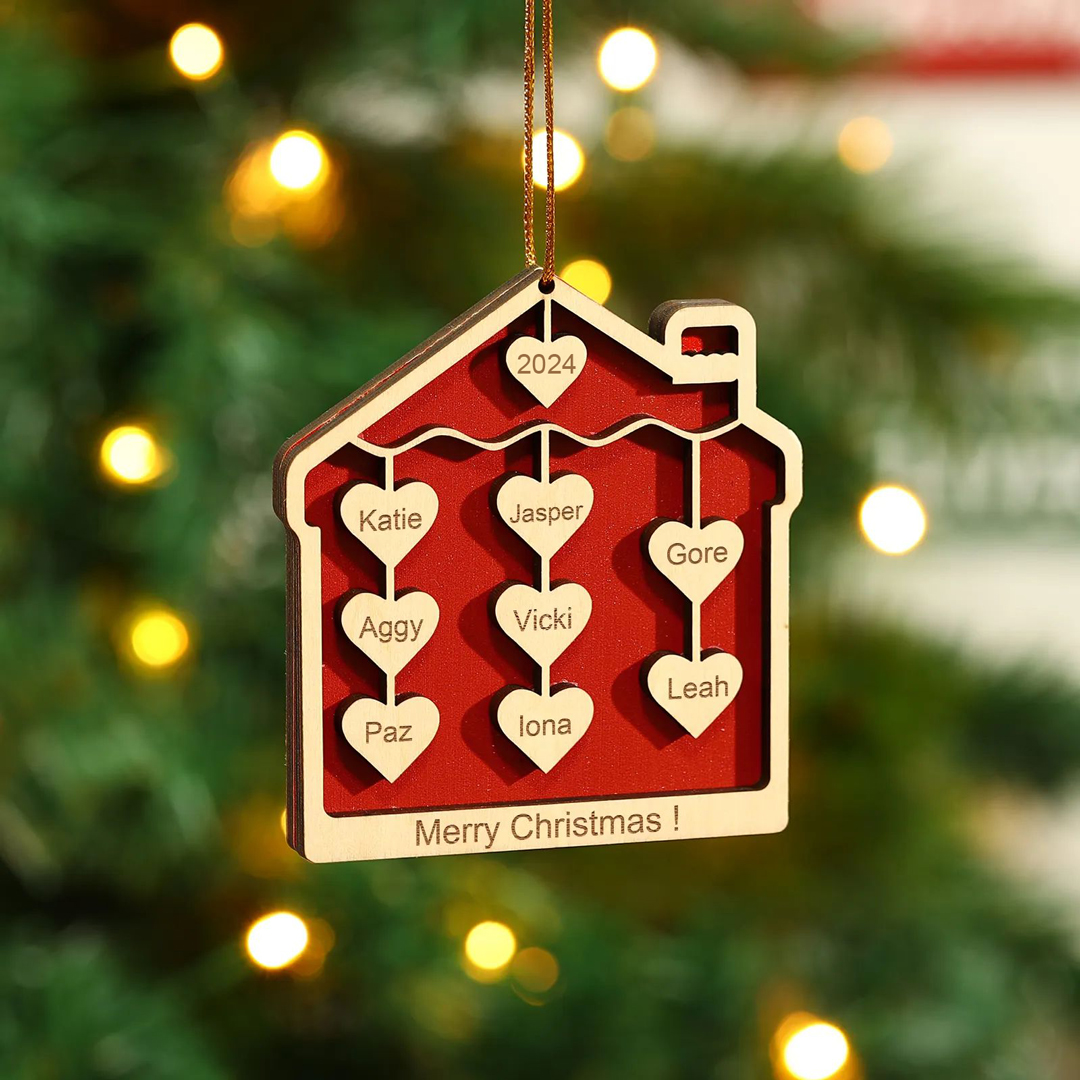 8 Names-Personalised Family Wooden Christmas Xmas Tree Decoration Ornament-Custom 8 Names And Year Hanging Ornament Gifts For Family