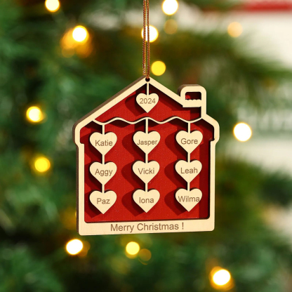 9 Names-Personalised Family Wooden Christmas Xmas Tree Decoration Ornament-Custom 9 Names And Year Hanging Ornament Gifts For Family
