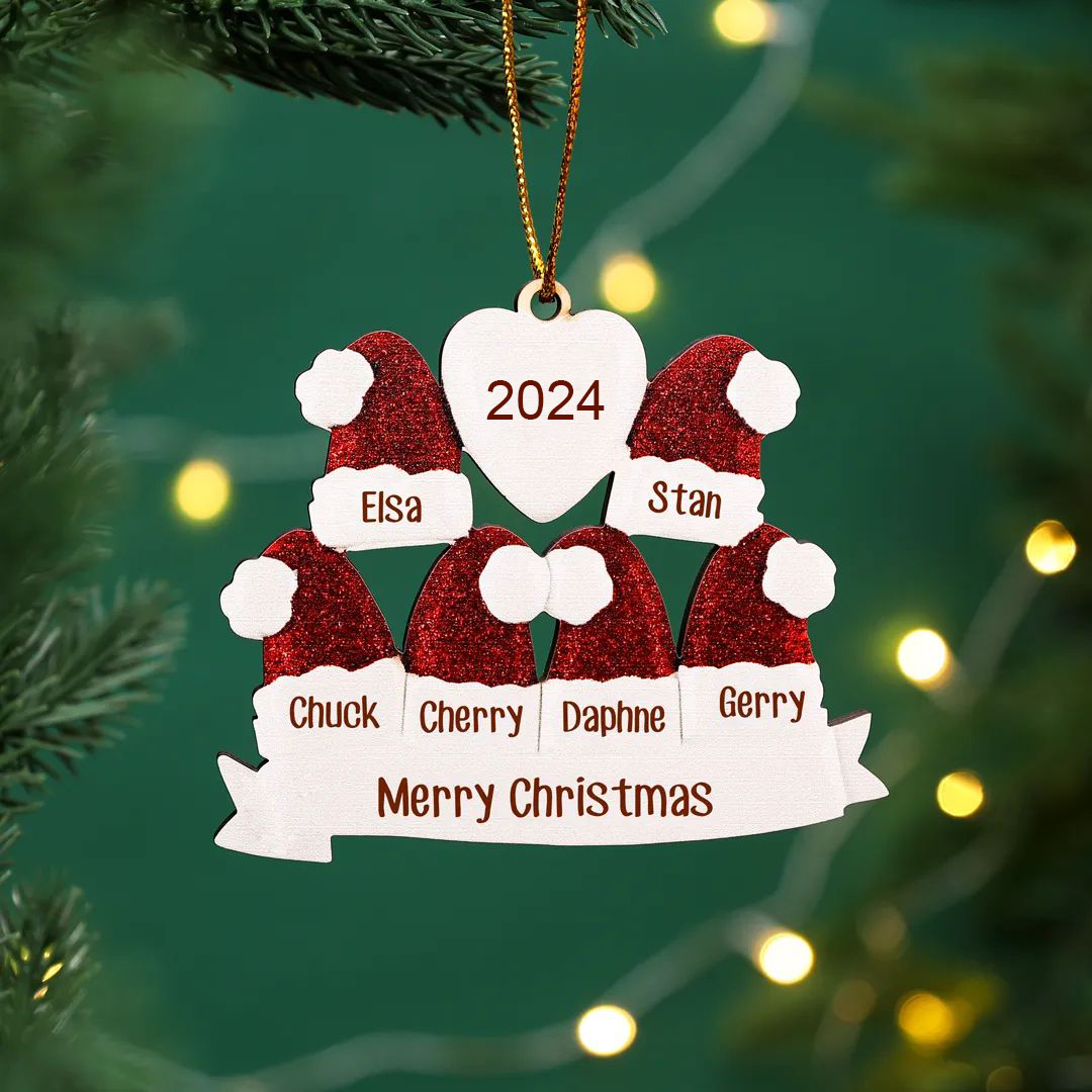 3 Names-Personalised Family Wooden Christmas Xmas Tree Decoration Ornament-Custom 3 Names And Text Hanging Ornament Gifts For Family
