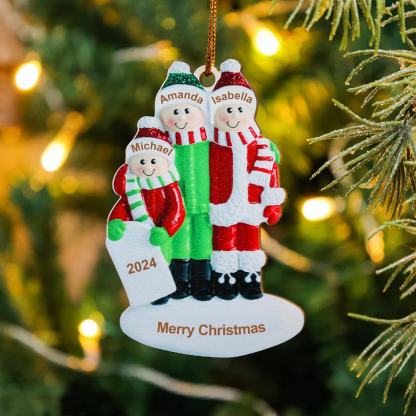 3 Names-Personalised Family Wooden Christmas Xmas Tree Decoration Ornament-Custom 3 Names And Text Hanging Ornament Gifts For Family