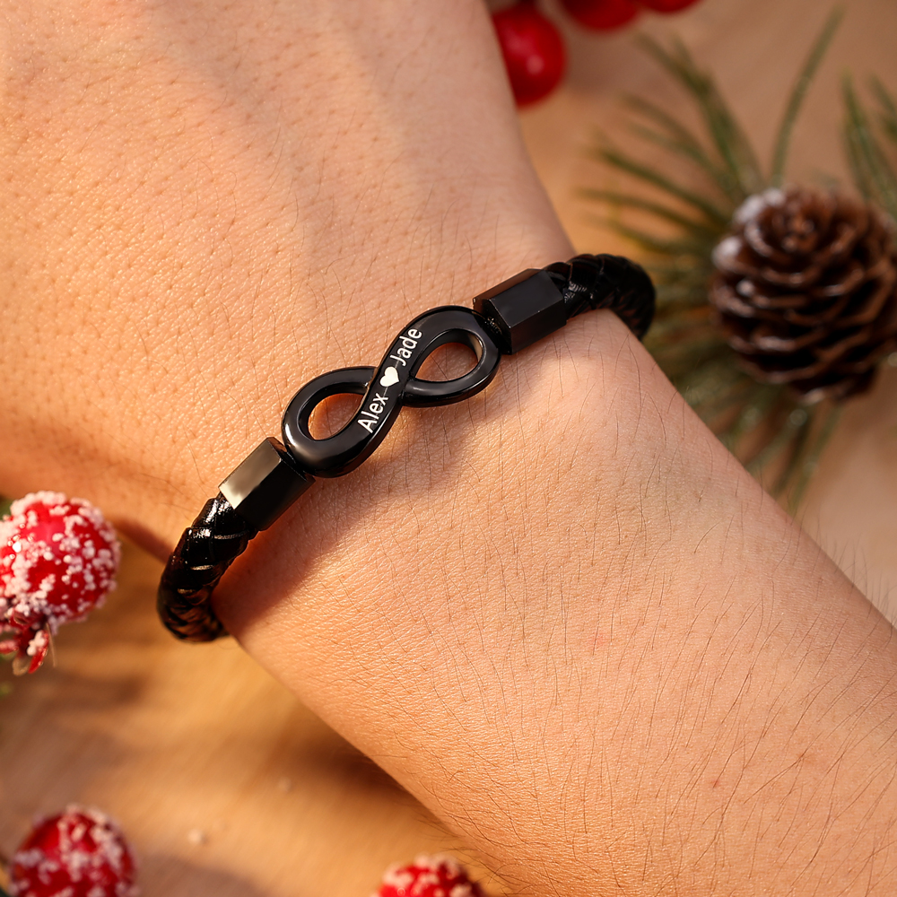 Personalised Custom Name Leather Bracelet Gift Set, Custom Name Men's Bracelet Gift for Dad